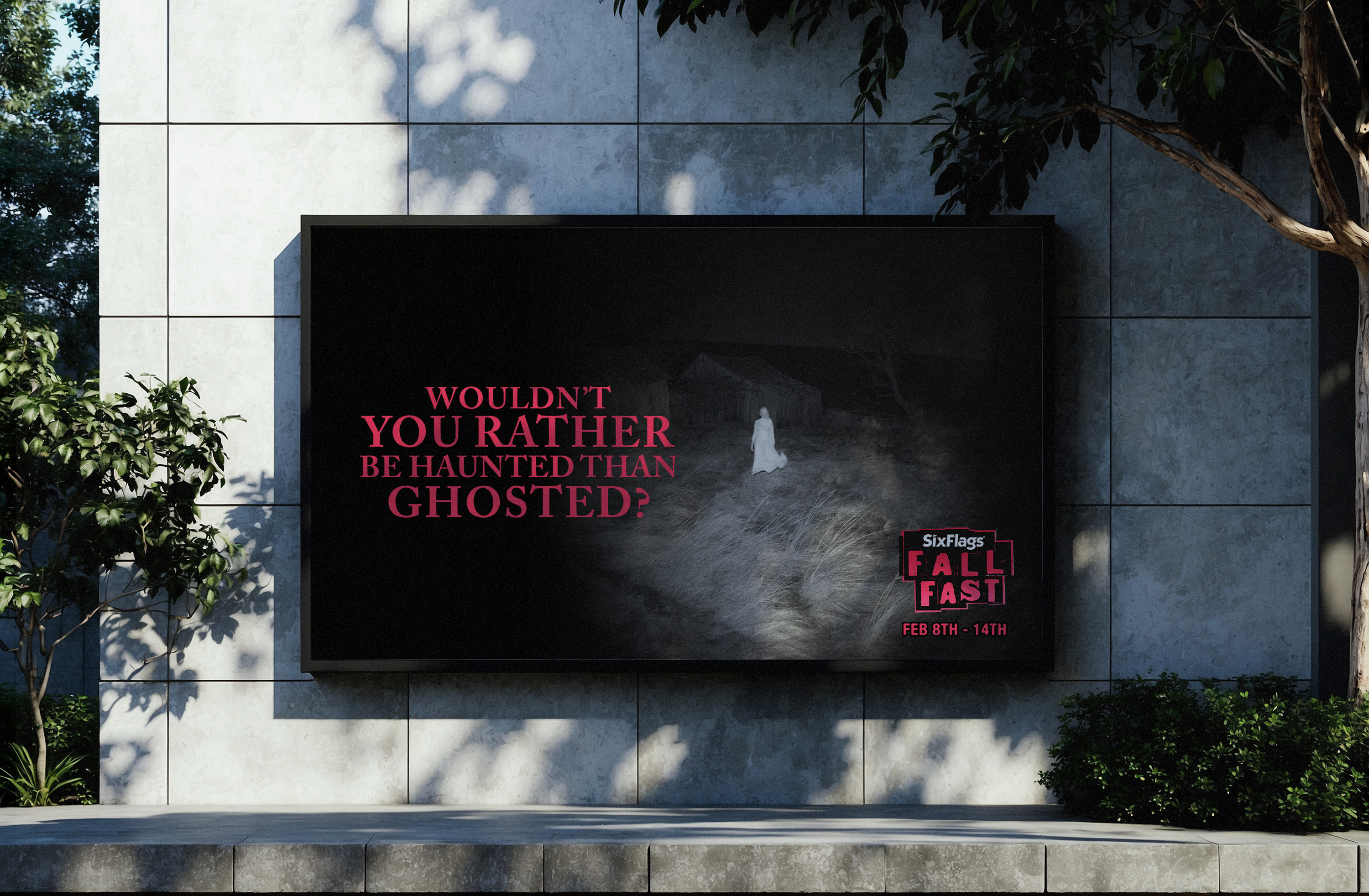 Six Flags Fall Fast billboard: Looking for something serious? Look behind you.