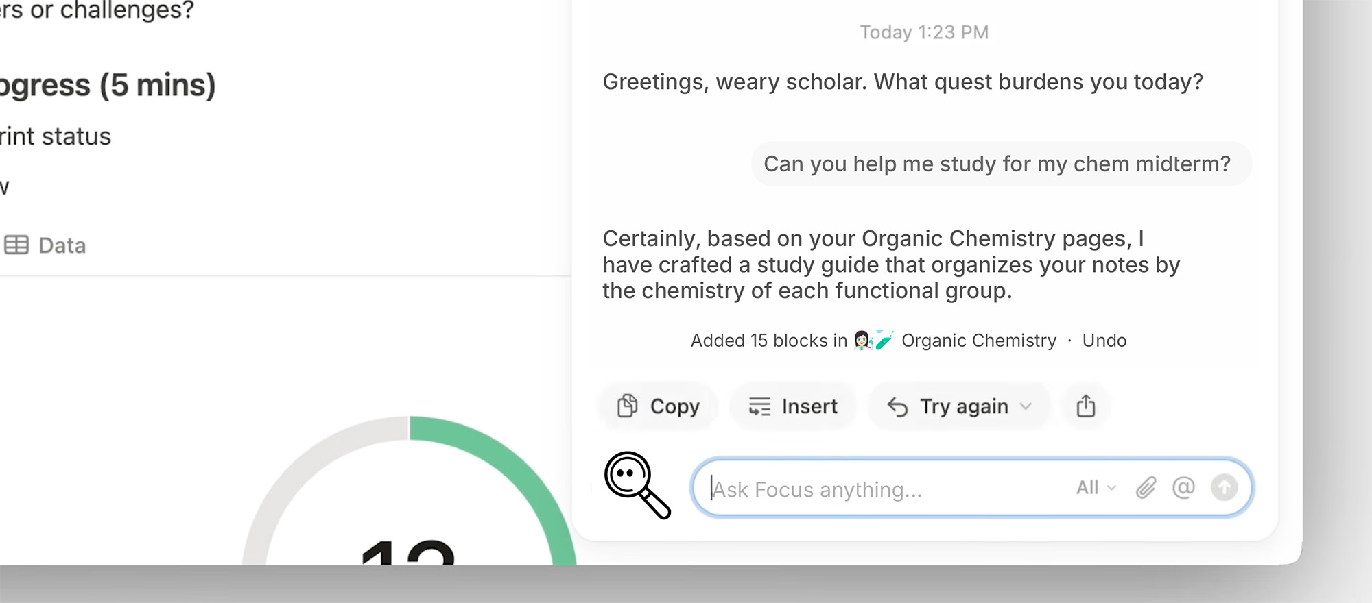 Focus in action on the Notion app