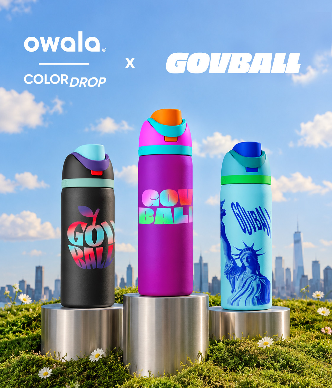 Owala x Gov Ball Color Drop bottles