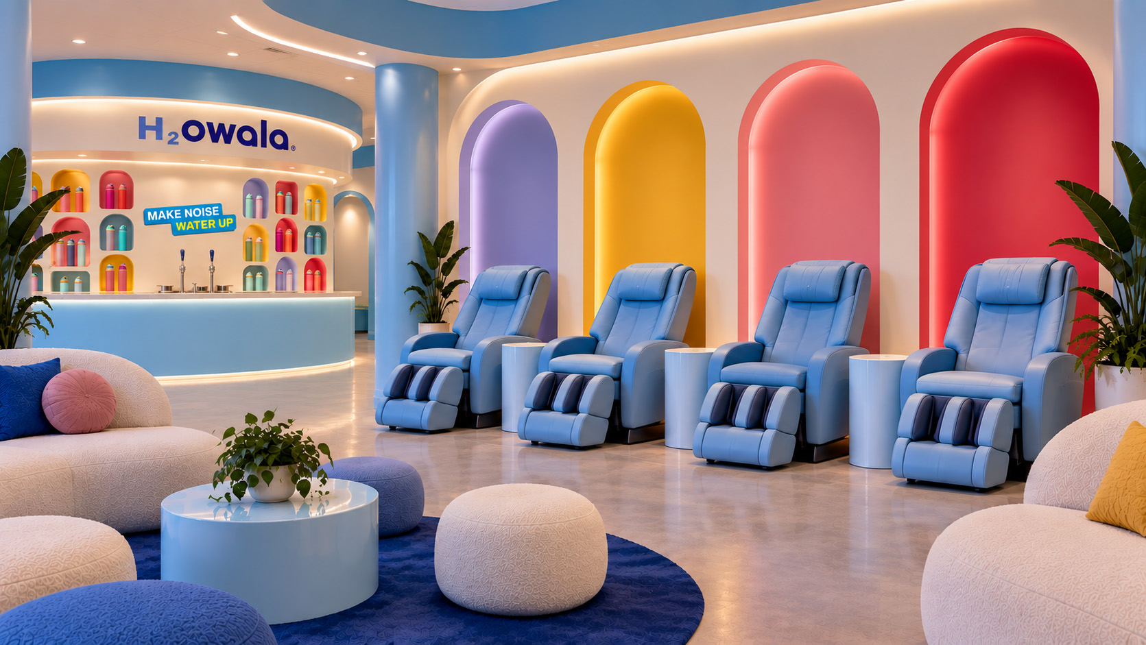 H2owala lounge interior with massage chairs