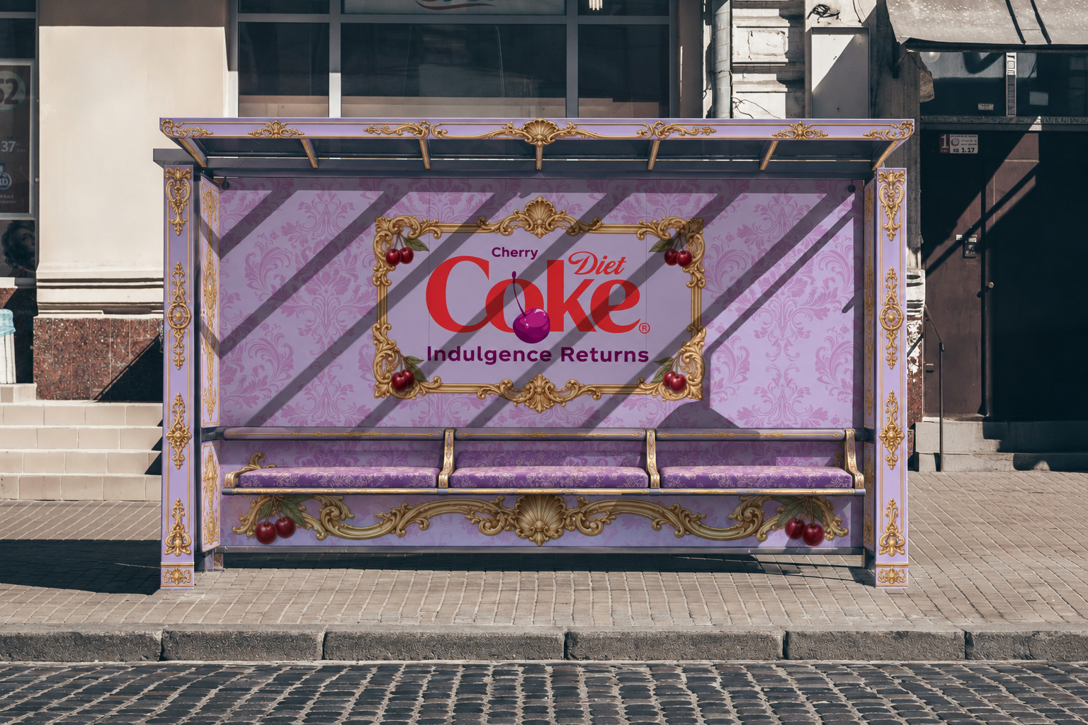 RoCOKEco Rococo-styled bus stop with Cherry Diet Coke ad