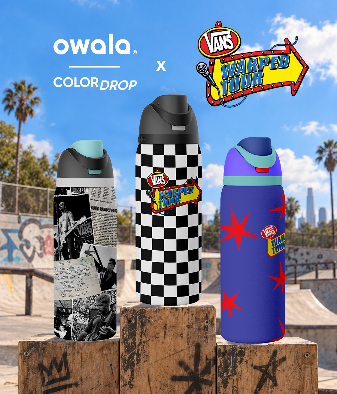Owala x Vans Warped Tour Color Drop bottles